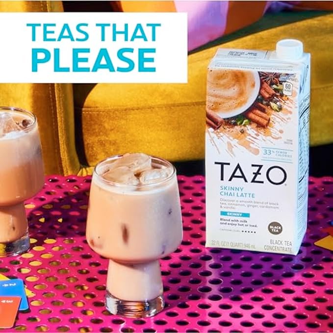TAZO Skinny Chai Latte Concentrate, Hot or Iced Black Tea, Easy-to-Serve, Everyday Low Calorie
