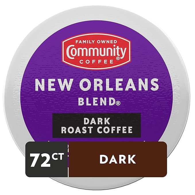 Community Coffee New Orleans Blend 72 Count Coffee Pods, Special Dark Roast, Compatible with Keurig