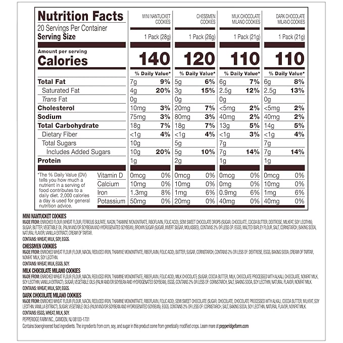 Pepperidge Farm Cookies Variety Pack, Snack Packs, 20 Pk