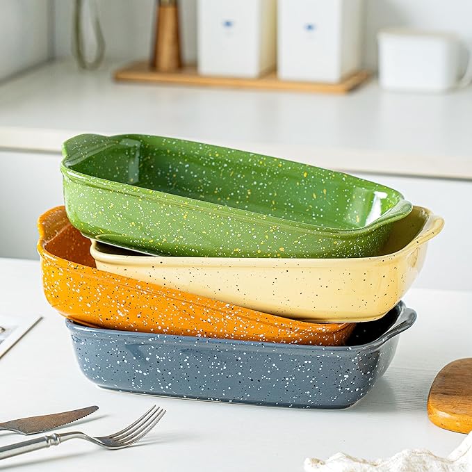 Ceramic Baking Dishes for Oven,Heavy Duty Bakeware Dish Set of 3, Rectangular Casserole,Lasagna Pan