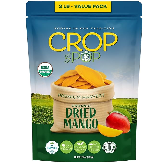 CROP BY POP - Organic Sun Dried Mango Slices, No Sugar Added, Unsulphured (32oz, 2 LB) Bulk Dry