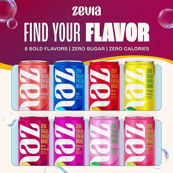 Zevia Zero Sugar Energy Drink, Peach Passionfruit, 12 oz Cans (12-Pack) – Naturally Sweetened