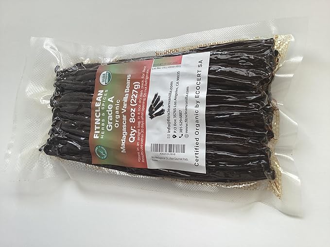 8oz Madagascar Organic Vanilla Beans Grade A. Certified USDA Organic. Fresh 6"-8" for Cooking