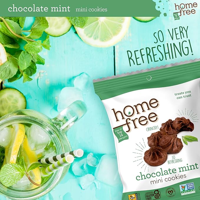 Homefree Chocolate Mint Mini Cookies, Gluten Free, Nut Free, Vegan, Individually Wrapped Packs