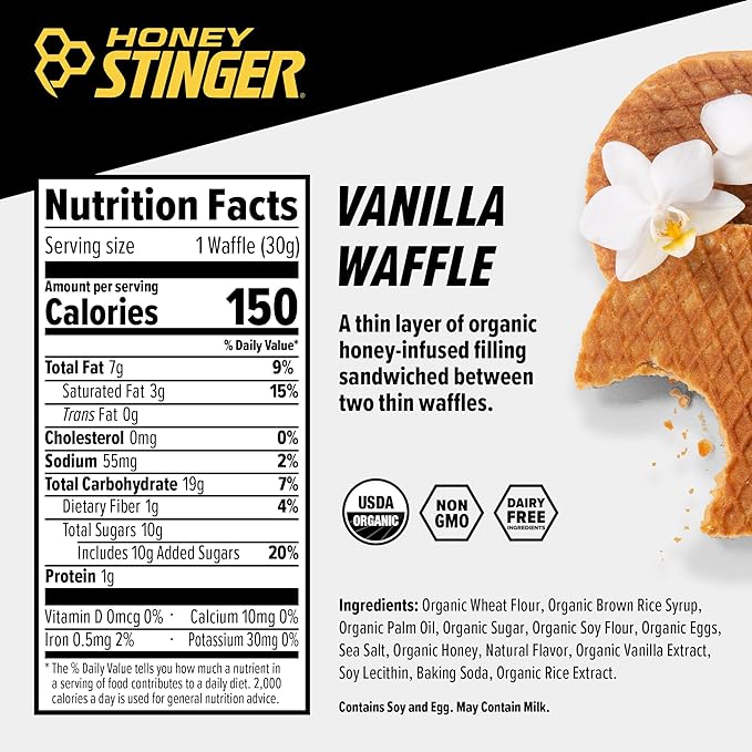 Honey Stinger Organic Energy Waffle Variety Pack, 12 Honey Waffles and 6 Vanilla, Nutritious