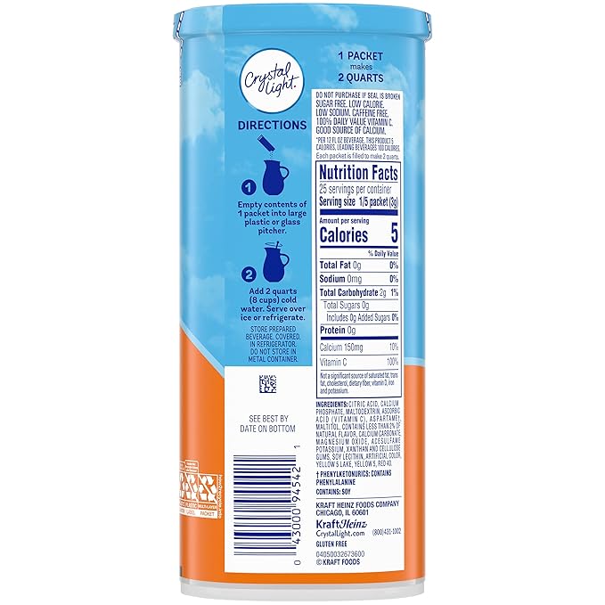 Crystal Light Classic Orange with Vitamin C & Calcium Drink Mix (20 Pitcher Packets, 4 Canisters of