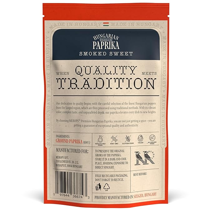 Premium SMOKED SWEET Hungarian Paprika Powder (4 oz) - Non-GMO - Vibrant Deep Red Color - Origin:
