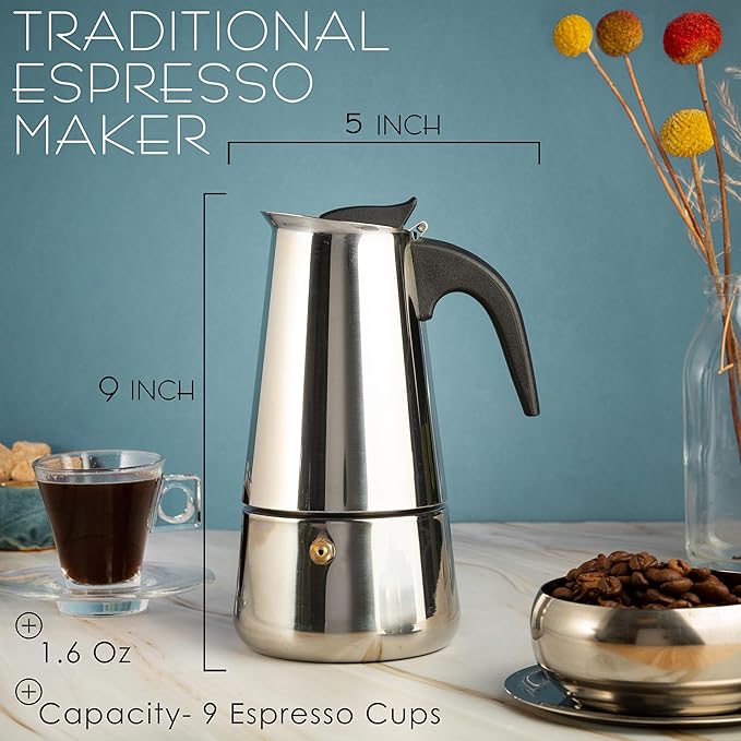 Mixpresso 9 Cup Greca Stovetop Espresso Pot 450ml/15oz, Moka Pot with Coffee Percolator Design