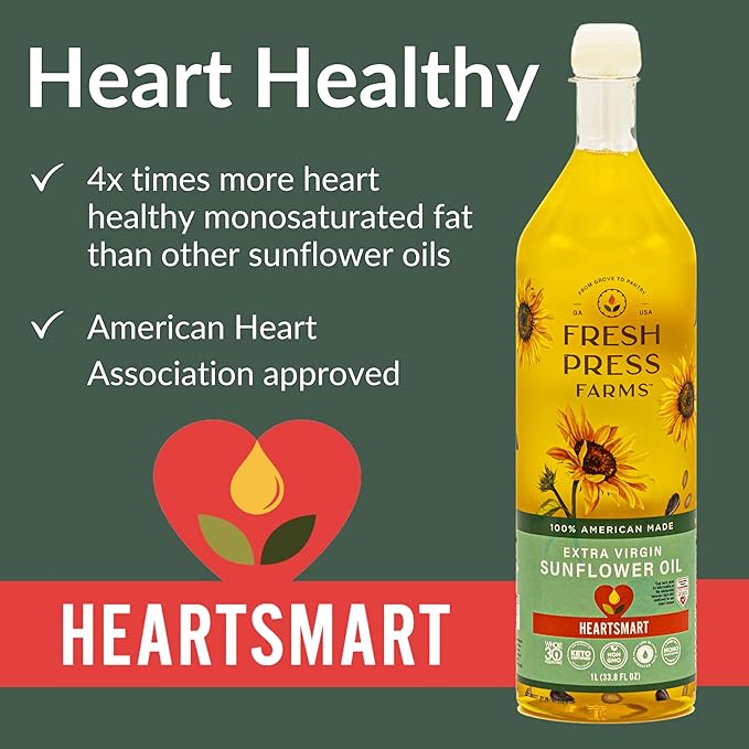 Fresh Press Farms Cold Pressed Extra Virgin Sunflower Oil, 33.8 Fl Oz, High Oleic, Georgia Grown