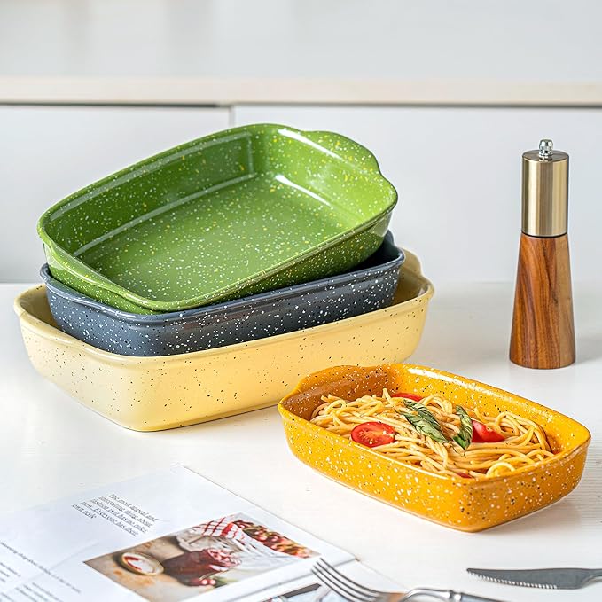 Ceramic Baking Dish Set of 3, Casserole for Oven,Rectangular Bakeware Dishes with Handles,Lasagna