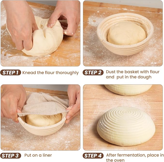 5 Inch Banneton Bread Proofing Basket Set of 6, Kikcoin Mini Sourdough Bread Baking Supplies, Small