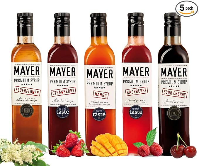 Mayer Hungarian Syrup 5-Flavor Variety Pack ??Award-Winning Artisan Fruit Syrups (Raspberry, Mango