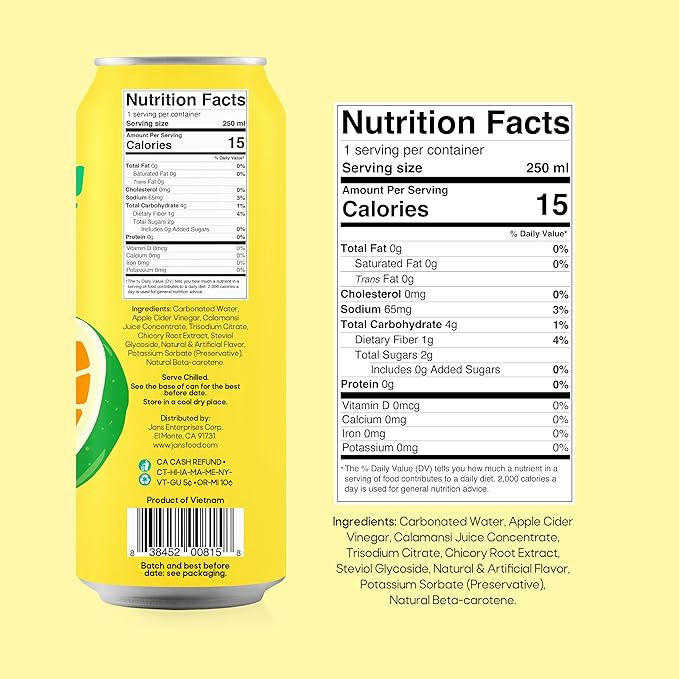 Jans Sparkling Prebiotic Soda Beverage ??Calamansi 8.4 Fl Oz (6-Pack) ??Low Calorie, NO Added