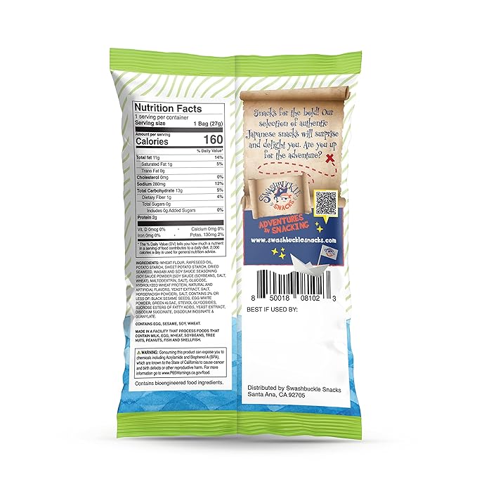 Japanese Tempura Seaweed Chips, Noriten ??Wasabi & Soy Sauce Flavor | 0.95oz x 5 Pack | Made in