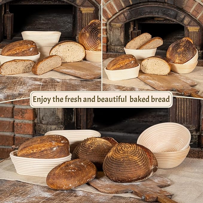 Banneton Bread Proofing Basket 2 pack 9.5 inch Oval Basket with Liner, Bread Proofing Basket