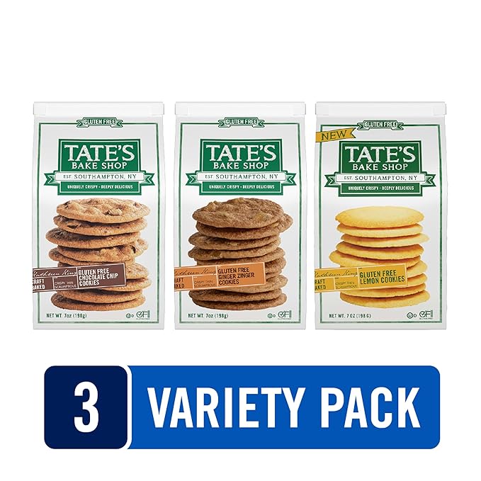 Tate's Bake Shop Gluten Free Cookies Variety Pack, Lemon, Ginger Zinger and Chocolate Chip Cookies