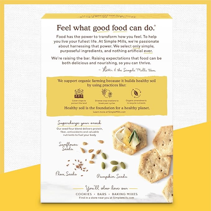 Simple Mills Organic Seed Crackers, Original - Gluten Free, Vegan, Healthy Snacks, Paleo Friendly