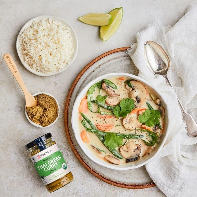 Mekhala Organic Thai Green Curry Paste. VEGAN. GLUTEN-FREE. SUGAR FREE. Versatile. HOT (6X3.53oz)