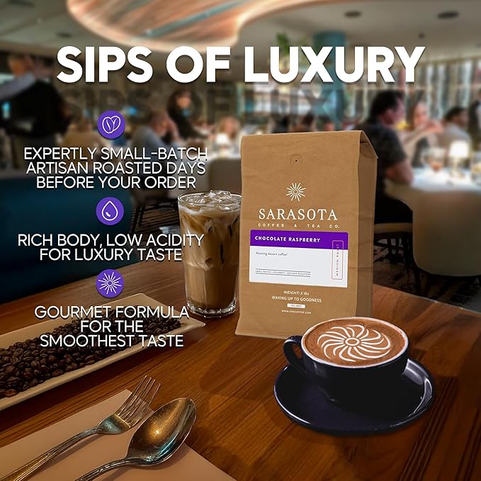 Sarasota Coffee Whole Bean Chocolate Raspberry | Medium Roast Gourmet Flavored Coffee Beans | Low