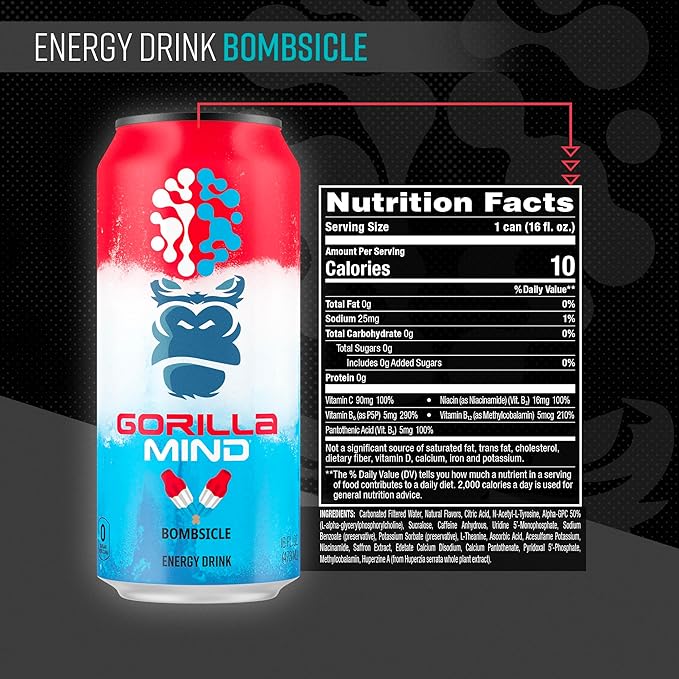 Gorilla Mind Energy Drink | Unmatched Energy · Amplified Focus | N-Acetyl-L-Tyrosine, Alpha-GPC