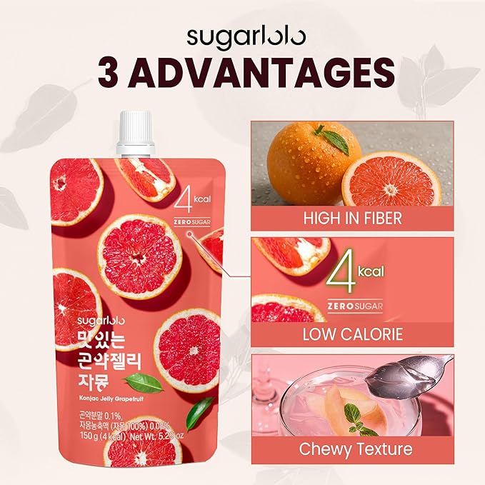 Sugarlolo Konjac Sweet Grapefruit Jelly Snack - Vegan Jello with Zero Sugar | Only 4 Calories per