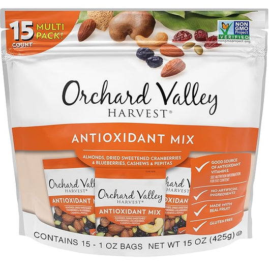 Orchard Valley Harvest Antioxidant Mix, 1 Ounce Bags (Pack of 15), Almonds, Cranberries