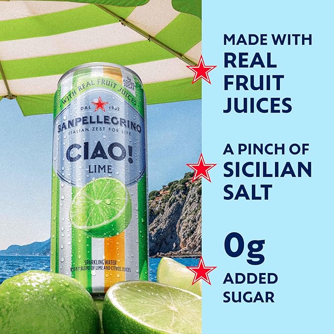 Sanpellegrino CIAO Lime Sparkling Water, Low-Calorie Italian Sparkling Water with Real Fruit