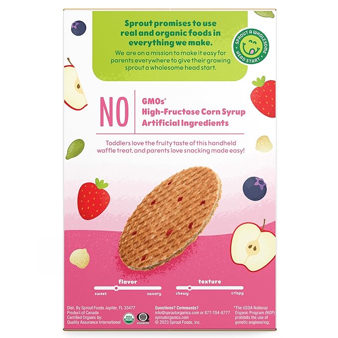 Sprout Organic Baby Food, Stage 4 Toddler Snacks, Strawberry Shortcake Wafflez, Single Serve