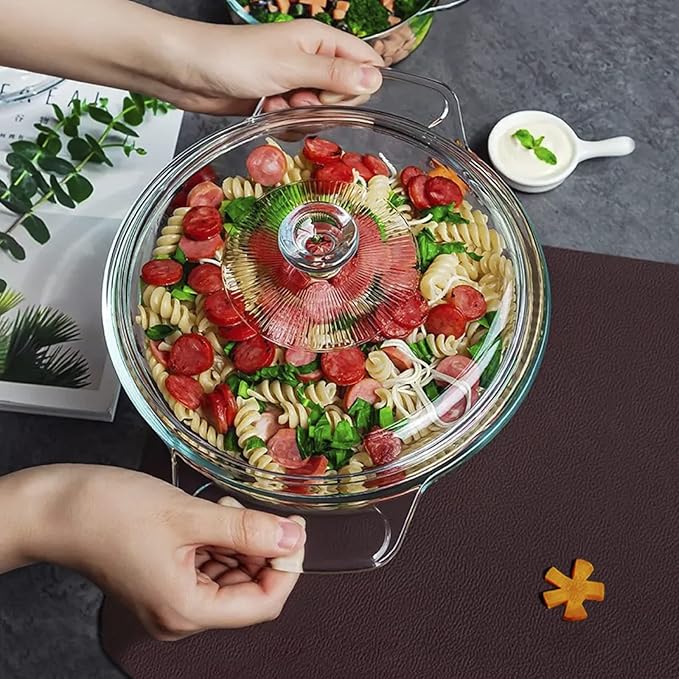 Clear Round Glass Casserole with Lid, Baking Dish with Glass Cover, Glass Casserole for Oven
