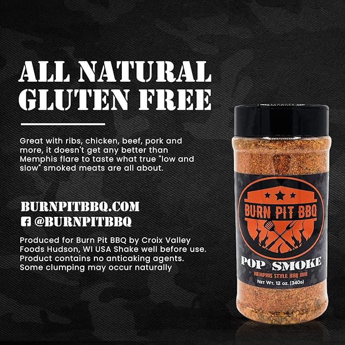 Burn Pit BBQ Pop Smoke Memphis Style BBQ Rub - Great with Ribs, Poultry, Beef, and Pork - 0g Sugar