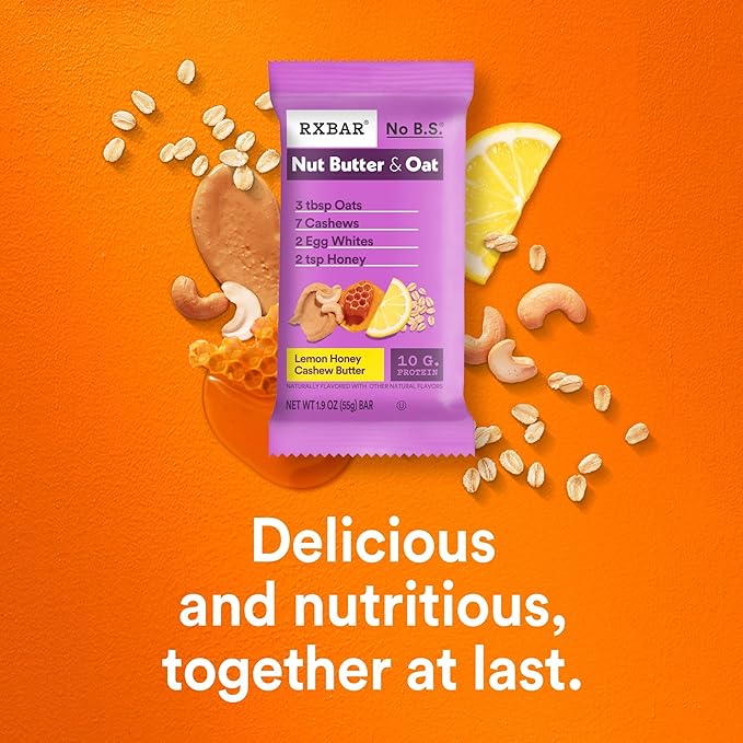 RXBAR Nut Butter and Oat Protein Bars, Protein Snacks, Snack Bars, Lemon Honey Cashew Butter (30