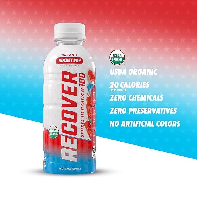 RECOVER 180 Organic Sports Hydration Drink, No Sugar Added, 20 Calorie Sports Beverage, Organic
