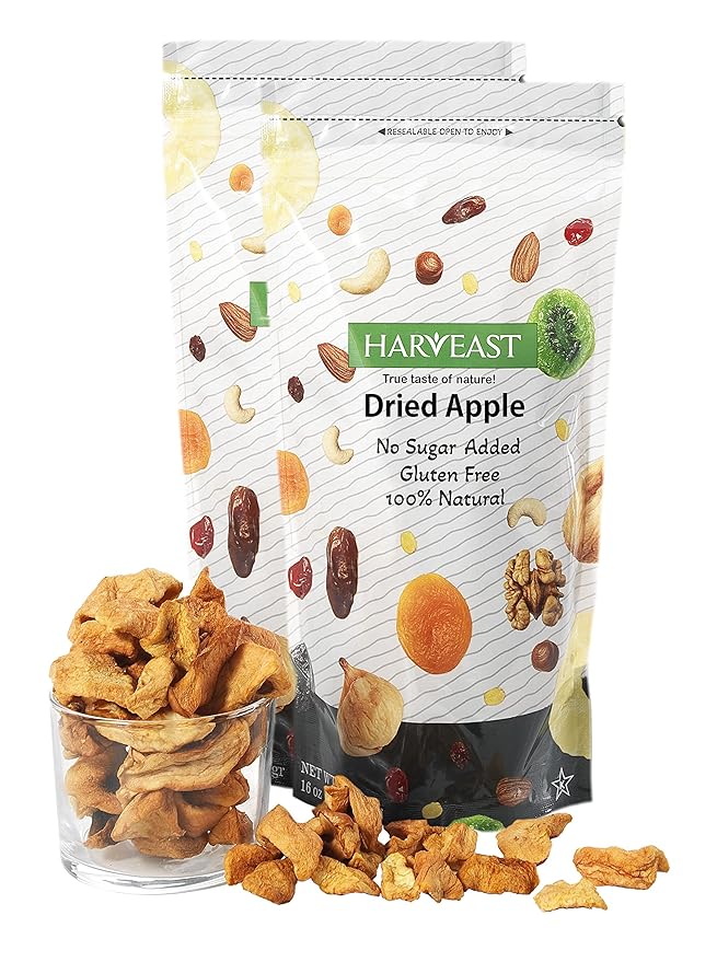 HARVEAST Dried Apples - Dehydrated Sliced Apple Snack - Tender & Sweet Whole Dried Fruits - Vegan