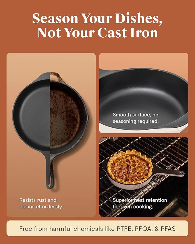 Caraway Cast Iron Skillet - 8” Enameled Cast Iron Pan With 3 Layer Enamel Coating - No Seasoning