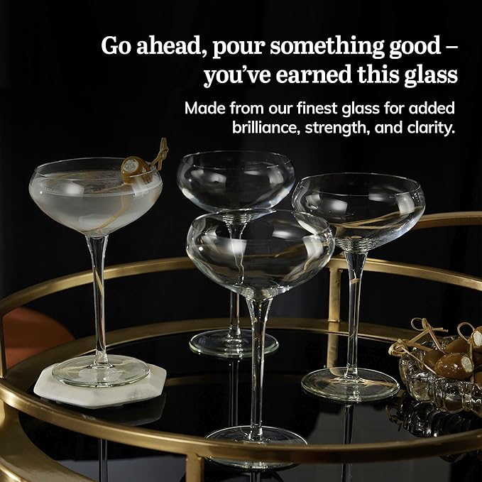 Libbey Signature Kentfield Coupe Cocktail Glasses Set of 4, Coupe Bowl Stemmed Cocktail Glasses