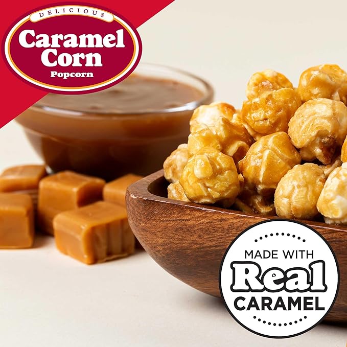 Popcornopolis 12 ct, 2.65 oz Case, Caramel Flavored Indulgent Popcorn