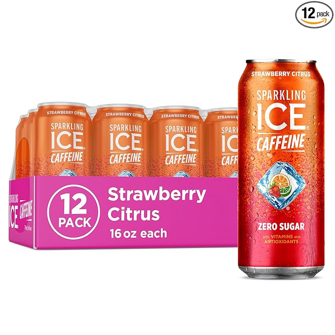Sparkling Ice Caffeine Strawberry Citrus Sparkling Water with Caffeine, Zero Sugar, with