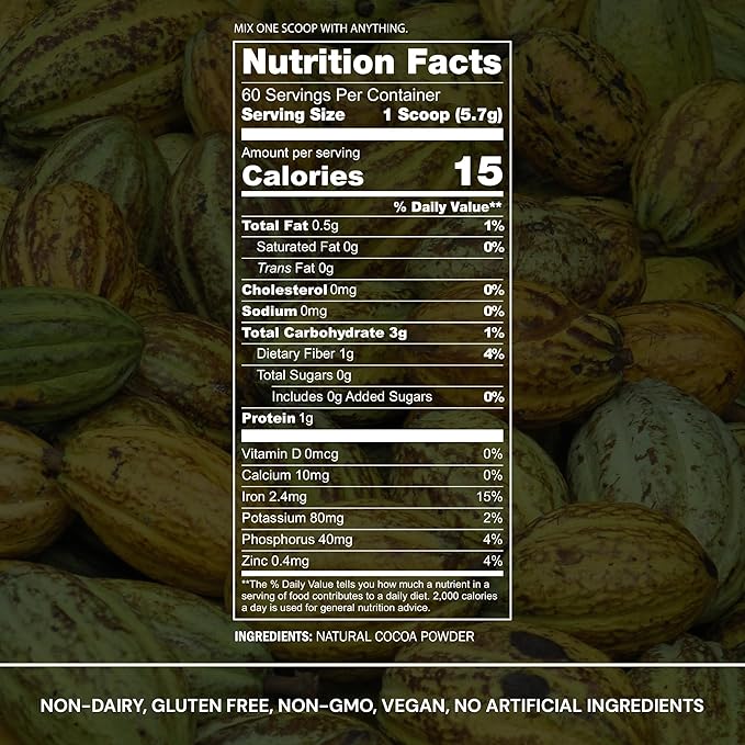 Blueprint Bryan Johnson Non Dairy Cocoa Powder ??Elite Level Flavanols ??100% Pure Cocoa ??Low Fat
