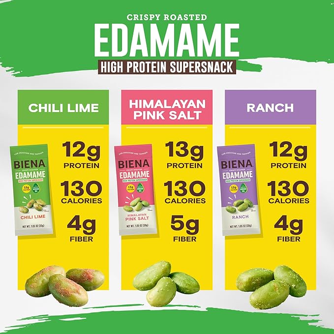 Biena Crispy Roasted Edamame Beans Snack ??High Protein Low Carb Snack for Adults & Kids, 12g-13g