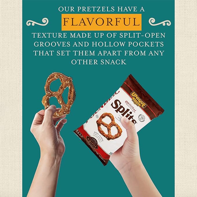 Unique Snacks Original Splits Pretzels, Delicious Homestyle Baked Snack Bag, OU Kosher, and Non-GMO