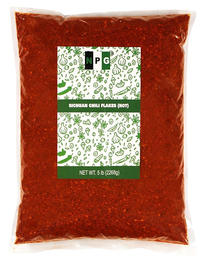NPG Authentic Sichuan Chili Flakes 5 Pound, Extra Hot, Szechuan Crushed Red Pepper Powder Bulk
