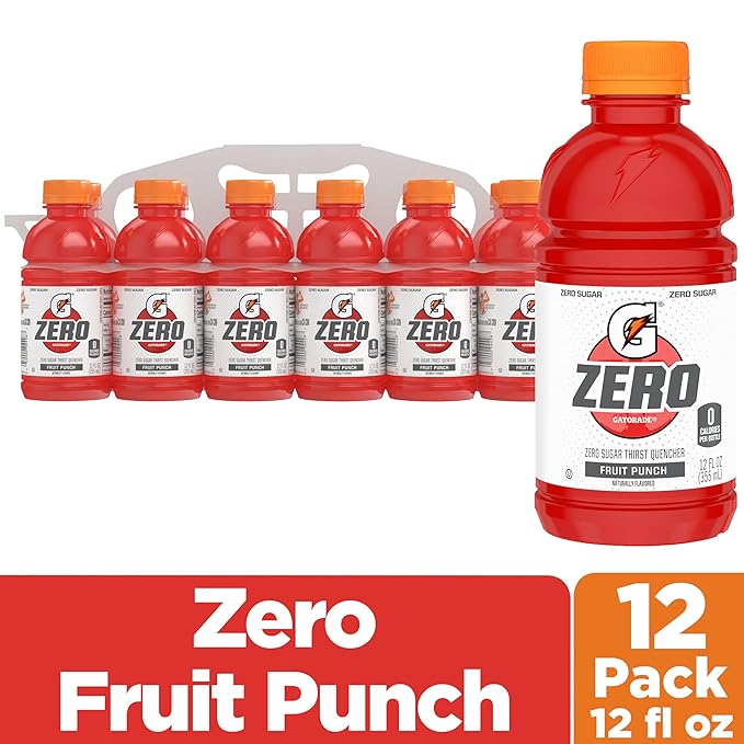 Gatorade Thirst Quencher Zero Sugar Sports Drink, Fruit Punch, 12oz Bottles, 12 Pack, Electrolytes