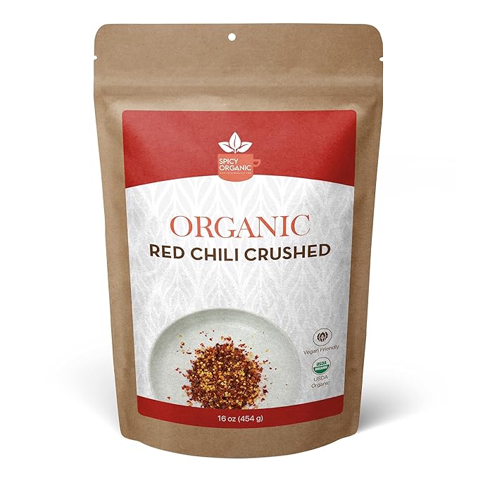 SPICY ORGANIC Crushed Red chili Flakes - 100% Pure USDA Certified - Non-GMO, Gluten-Free-Comes in a