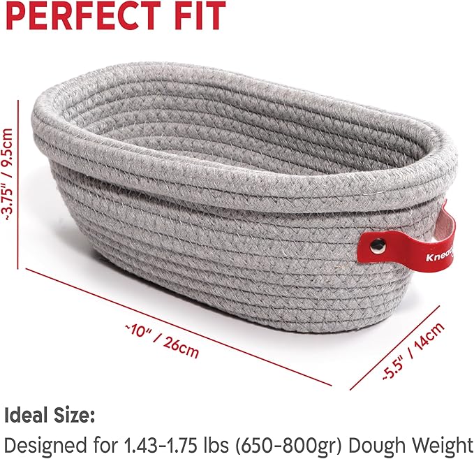 Cotton Rope Banneton Bread Proofing Basket Set, 2 x Oval Bread Basket with Liners & Covers for