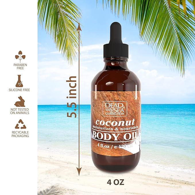 Dead Sea Collection Body Oil with Coconut - Dry Skin Moisturizer and Hydrating Massage Oil