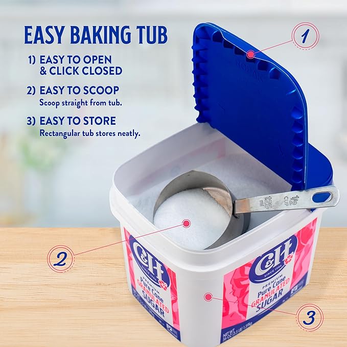 C&H® Granulated Sugar, 3.5 lb Easy-Baking Tub (Pack of 2) - Ideal for Family Baking, Desserts, and