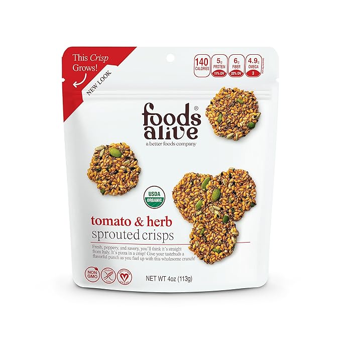 Foods Alive | Organic Tomato & Herb Sprouted Crisps | 4 oz (6-Pack)