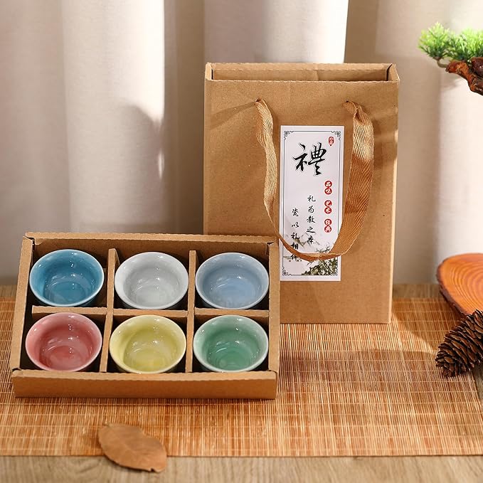 Skyley 6 Pieces Korean Soju Shot Glasses Sets Porcelain Cups Korean Ceramic Cups Tea Accessories