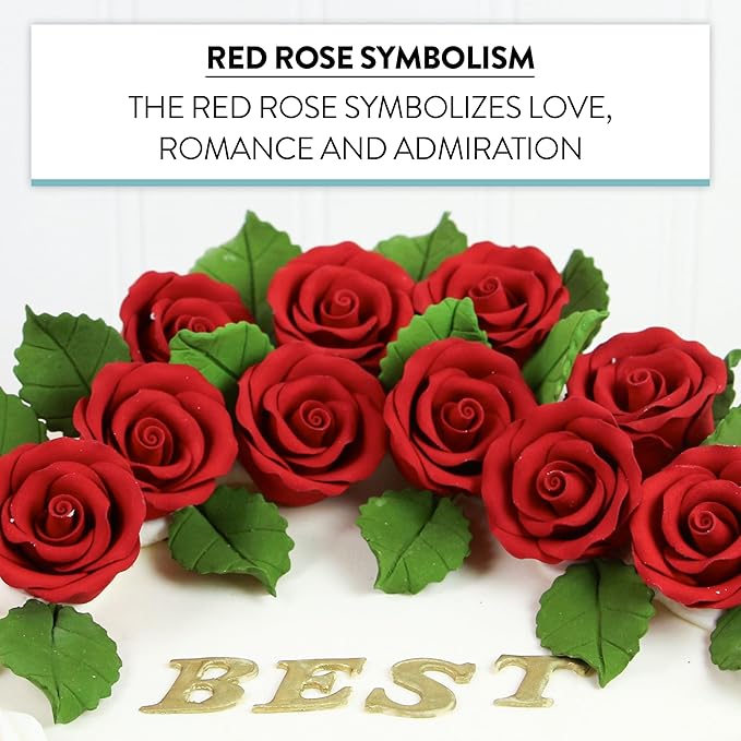 Global Sugar Art Premium Edible Roses, Red, Unwired, Medium 1.5 inches, 12 Count by Chef Alan