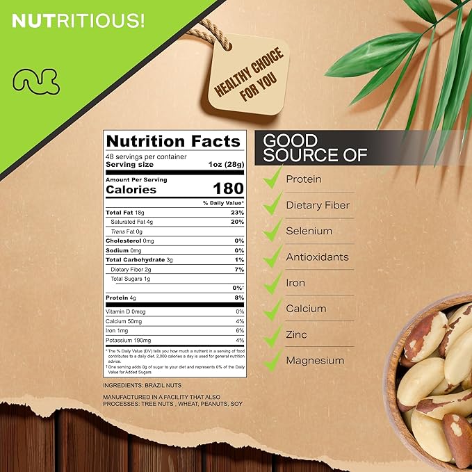 NUT CRAVINGS - Raw Brazil Nuts, Unsalted, No Shell, Whole, (48oz - 3 LB) Bulk Nuts Packed Fresh in